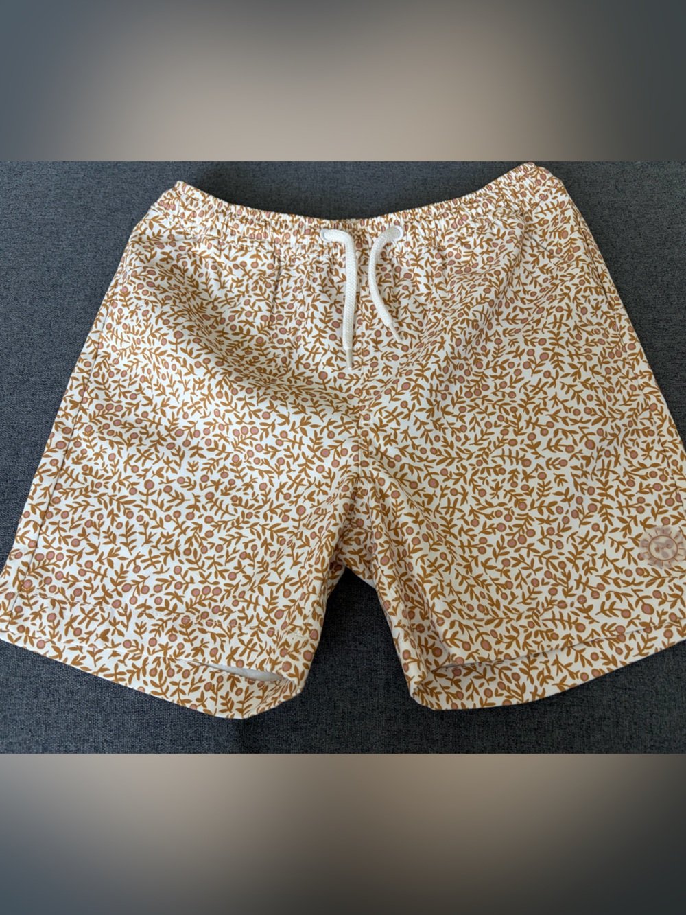 Rylee + Cru Kids Swim Trunks White with Brown Leaf Print